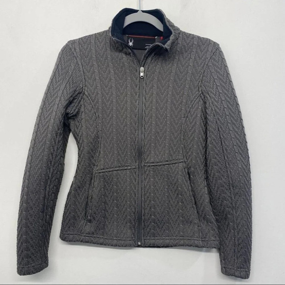 Spyder Womens Major Core Cable Stryke Gray Sweater Jacket Full Zip Sz S - Picture 1 of 9